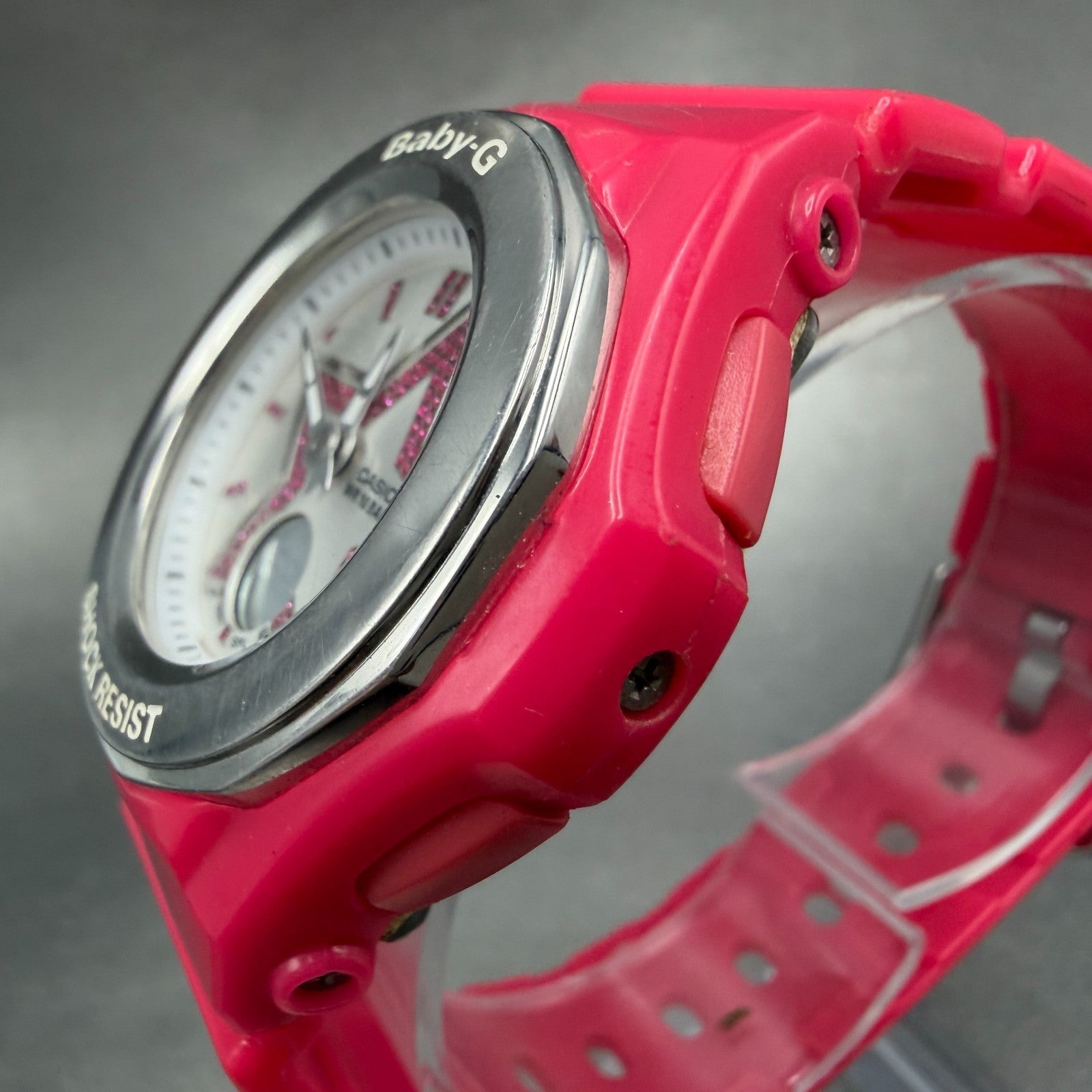 Casio Baby-G BGA-103 Watch Women 39mm Silver Dial Pink Analog Digital New batt2