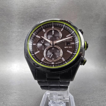 Citizen Eco-Drive Chronograph Watch Men 41mm Black Dial Black & Green Tone Runs5