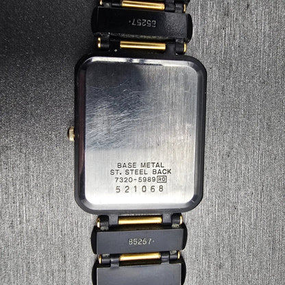 Seiko Tank Watch Men 24mm Black Dial Two Tone Rectangle 7320-5989 New Battery10