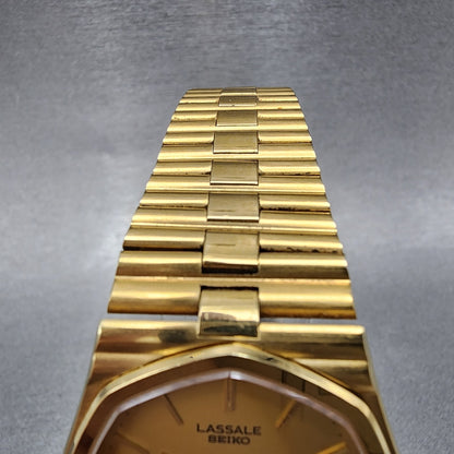 Seiko Lassale Watch Men 32mm Champagne Dial Gold Tone Date 7752-5019 New Battery
