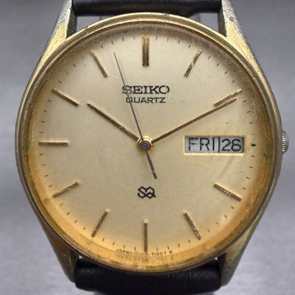 Seiko SQ Watch Men 32mm Champagne Dial Gold Tone Daydate Round 8223-70S9 New Bat1