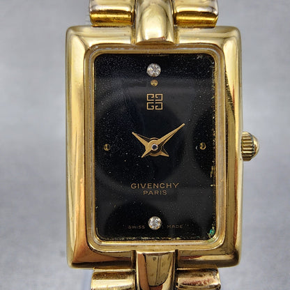Givenchy Tank Watch Women 17mm Black Dial Gold Tone Rectangle New Battery1