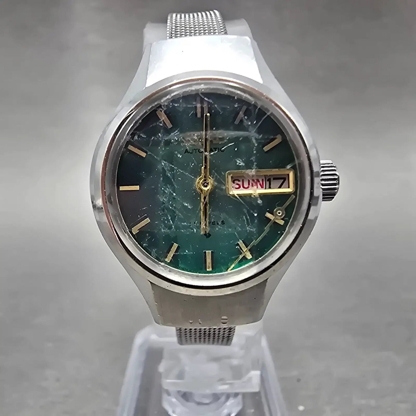 Seiko Automatic Watch Women 24mm Green Dial Silver Tone Daydate 2706-0160 PARTS0