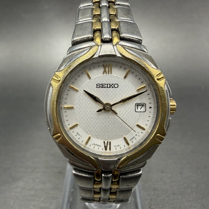 Seiko Watch Women 26mm Silver Dial Two Tone Date Round 7n82-0at0 New Battery DCT0
