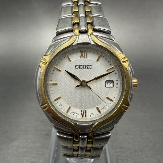 Seiko Watch Women 26mm Silver Dial Two Tone Date Round 7n82-0at0 New Battery DCT0