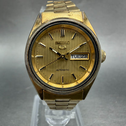 Seiko 5 Automatic Watch Women 24mm Champagne Dial Gold Tone Daydate 2906 Runs0