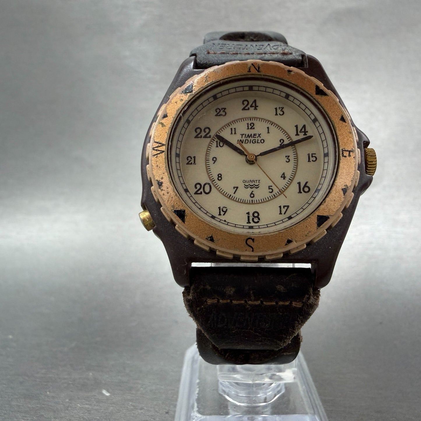 Timex Indiglo Adventurer Watch Men 38mm Cream Dial Brown Tone 42902 New Battery5