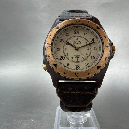 Timex Indiglo Adventurer Watch Men 38mm Cream Dial Brown Tone 42902 New Battery5