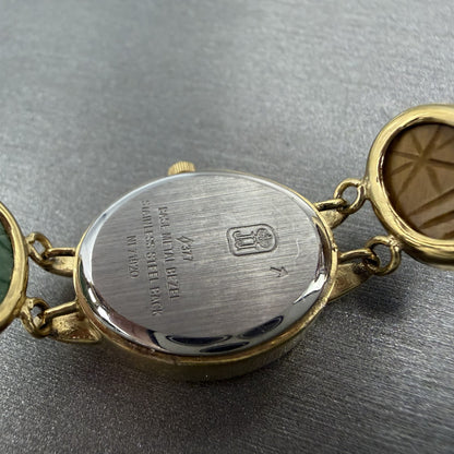 Jules Jurgenson Watch Women 19mm MOP Dial Gold Tone Oval Gem Stones New Battery9