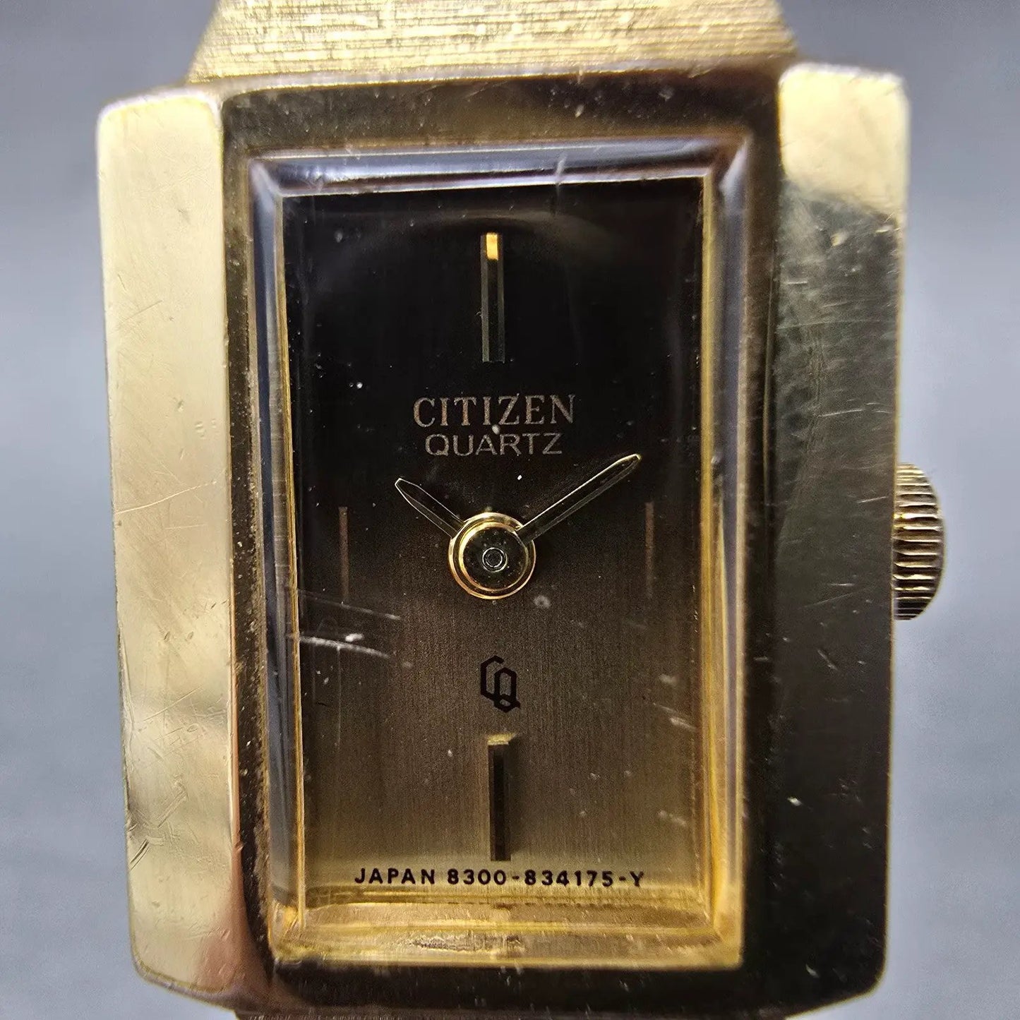 Citizen CQ Tank Watch Women 16mm Brown Dial Gold Tone 4-832931 New Battery VTG1