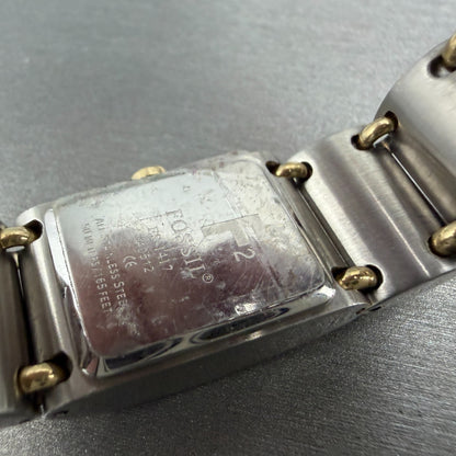 Fossil Tank Watch Women 18mm Champagne Dial Two Tone Rectangle ES-1417 New Batt9