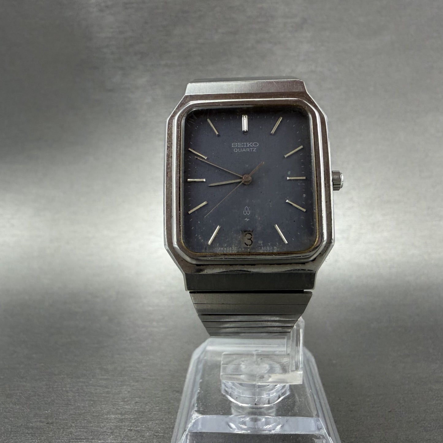 Seiko Tank Watch Men 29mm Gray Dial Silver Tone Date 2632-5000 New Battery READ!5