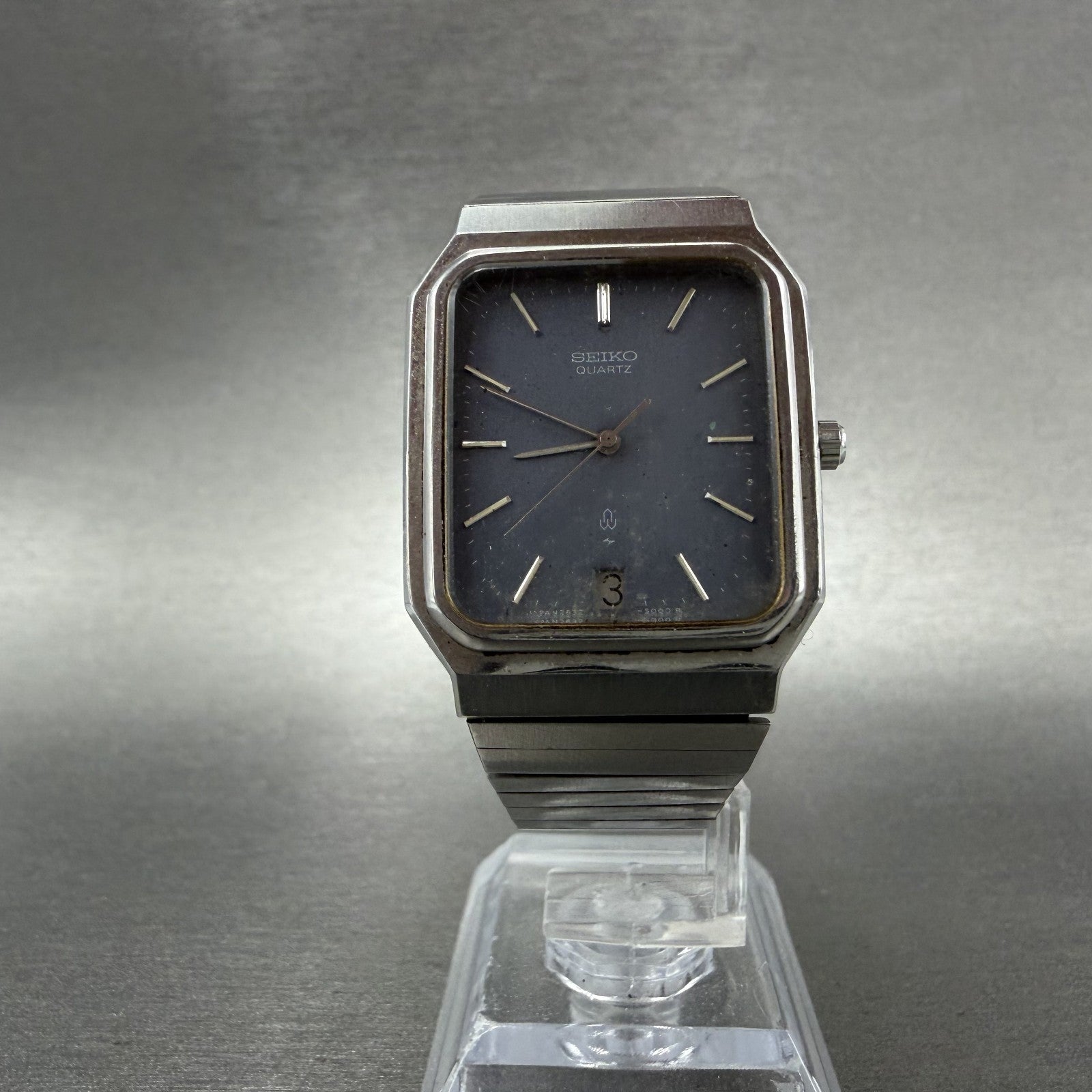 Seiko Tank Watch Men 29mm Gray Dial Silver Tone Date 2632-5000 New Battery READ!5
