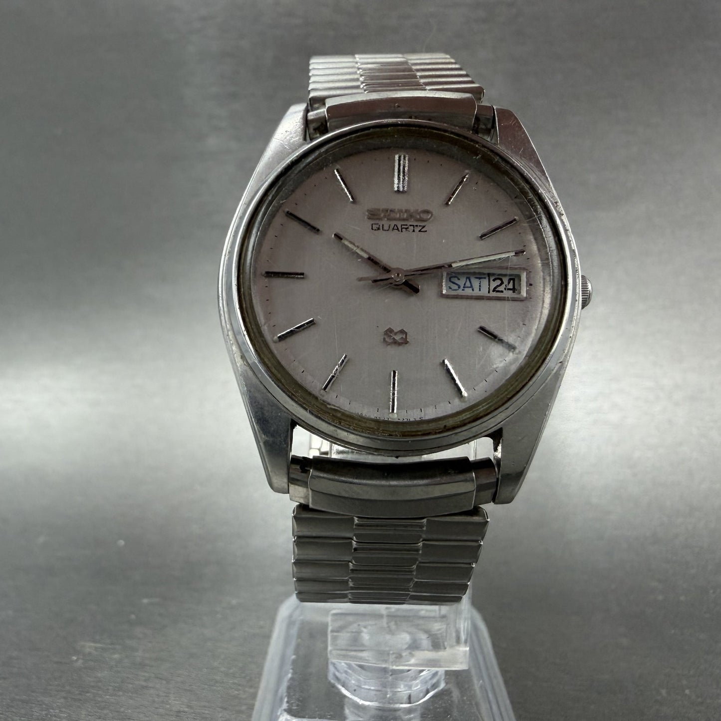 Seiko SQ Watch Men 35mm Silver Dial Silver Tone Daydate 8223-7189 New Batt5