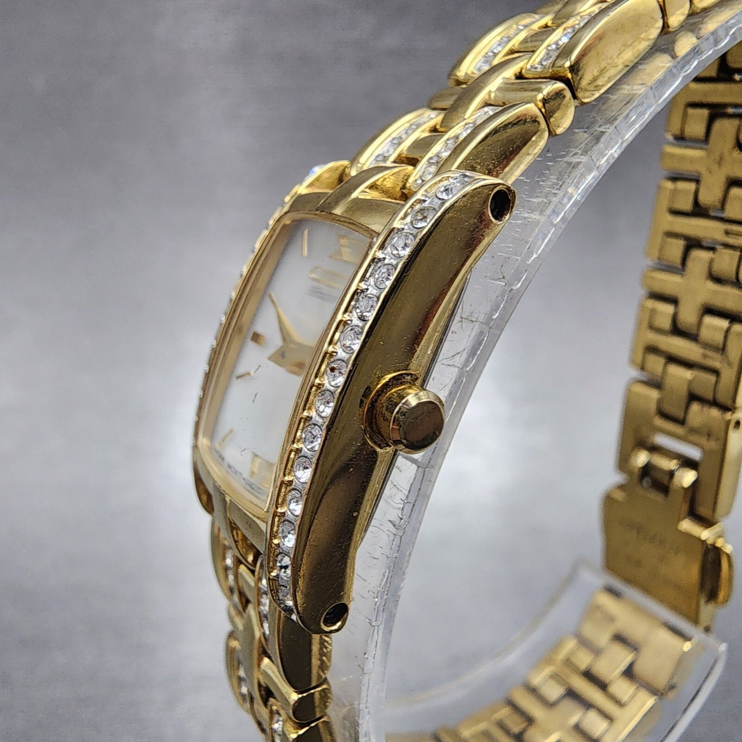 Citizen EcoDrive Tank Watch Women 15mm Silver Dial Gold Tone G620S028728 Runs2