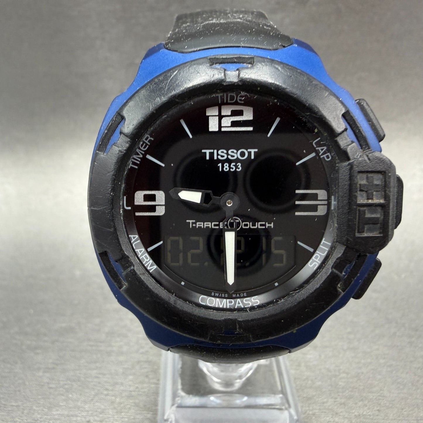 Tissot T-Touch Watch Men 47mm Black Blue Ana Digi Alarm Chrono New Battery W/Box1