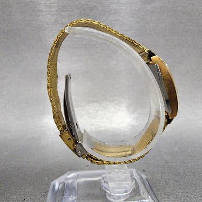 Bulova Tank Watch Women 17mm Black Dial Gold Tone Rectangle Manual Wind Runs VTG8