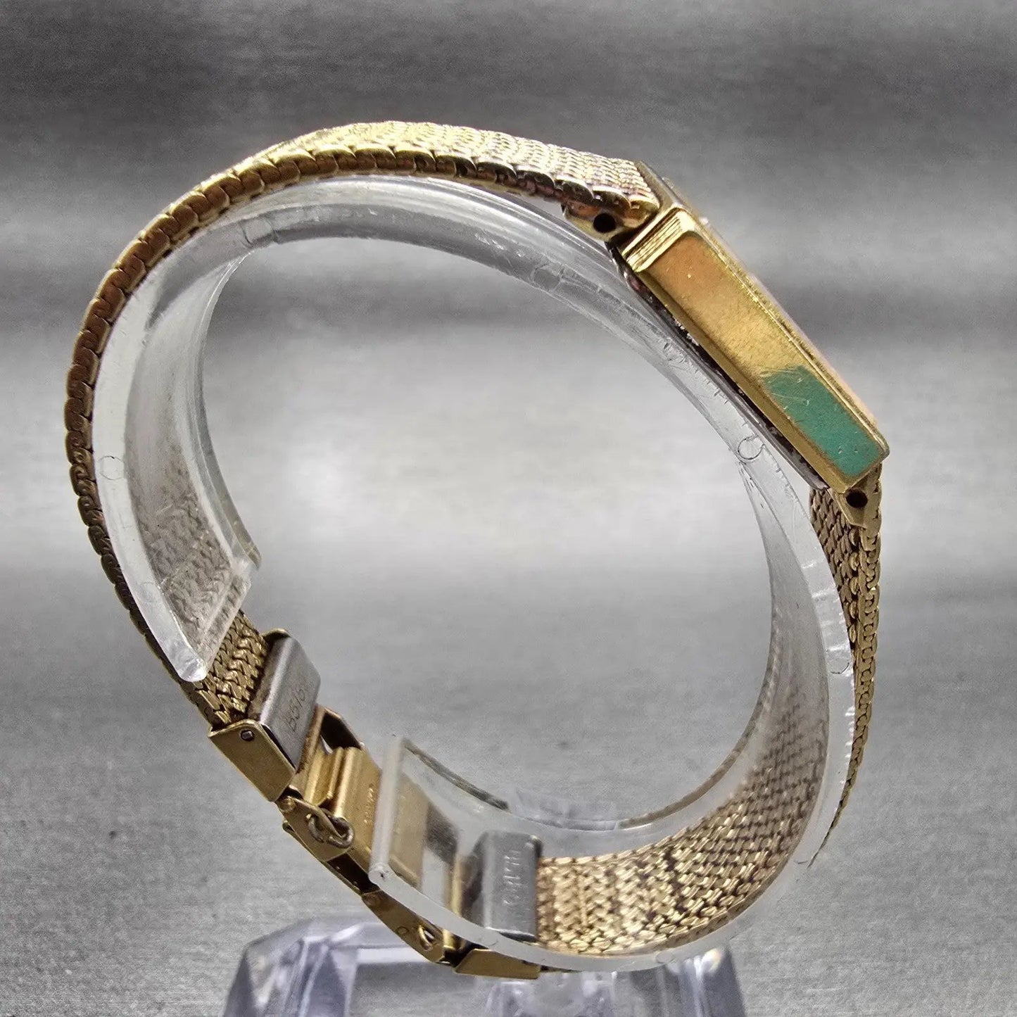Seiko Watch Womem 19mm Gold Dial Gold Tone Rectangle 2C20-5610 New Battery VTG8