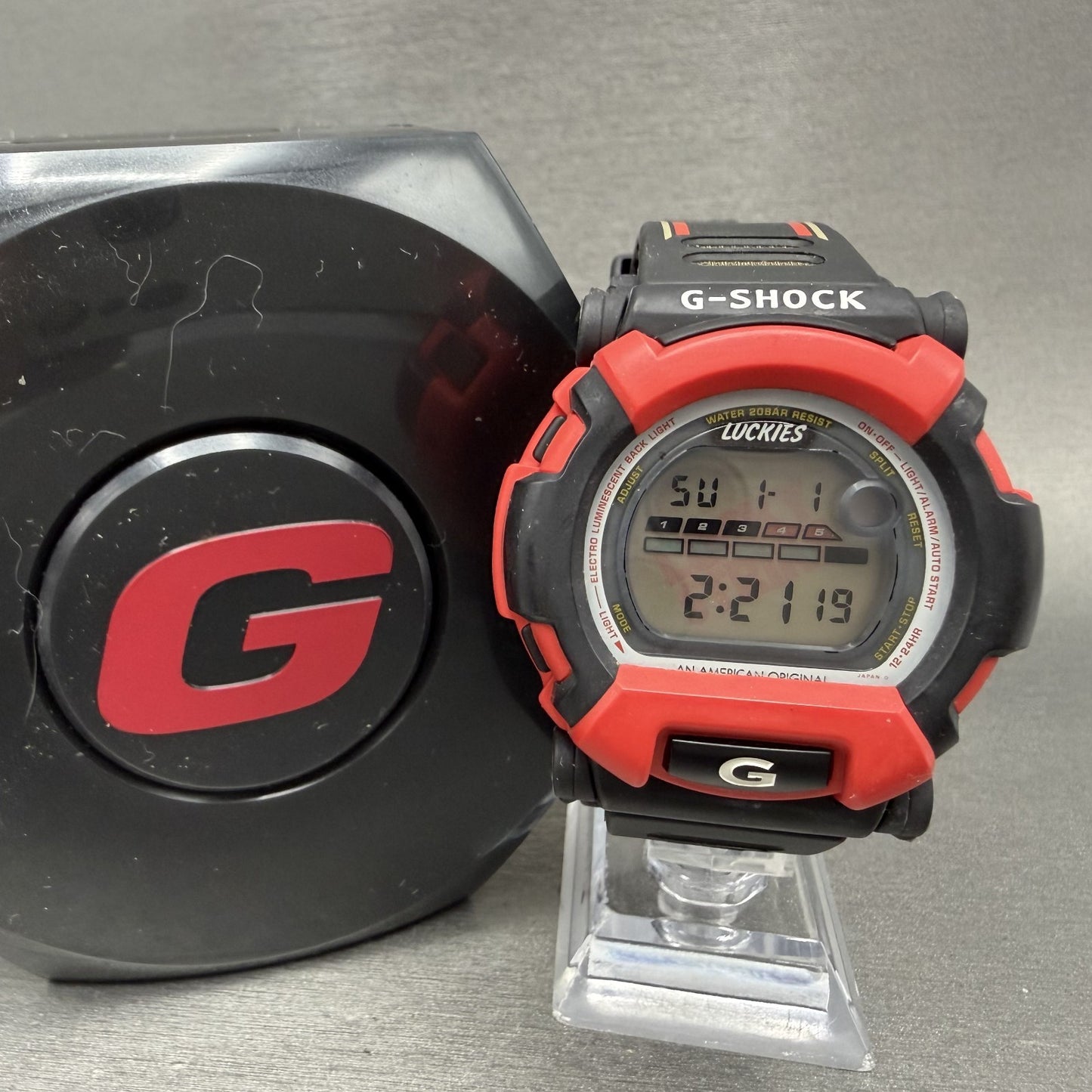 Casio GShock DW002 Watch Men 48mm Lucky Strike Digital Black Red New Battery0