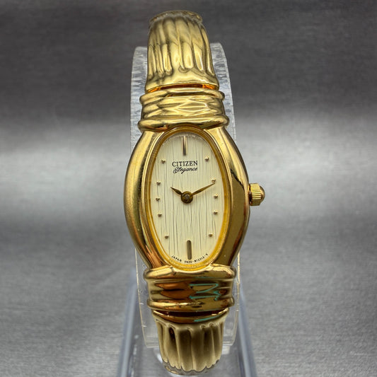 Citizen Elegance Watch Women 17mm Champagne Dial Gold Tone Oval New Battery0
