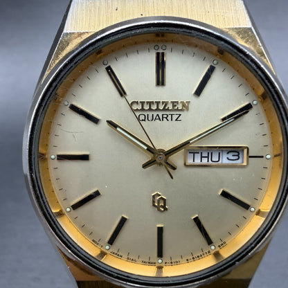 Citizen CQ Watch Men 35mm Champagne Dial Gold Tone Daydate 6101-S16903 NewBat BC1