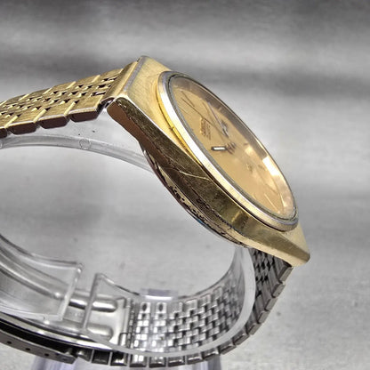 Seiko SQ Watch Men 34mm Gold Dial Gold Tone Daydate Round 8123-7249 New Batteryj3
