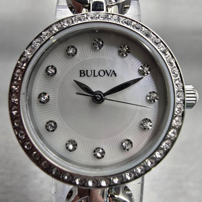 Bulova Watch Women 23mm MOP Dial Silver Tone Gemmed 96X129 New Battery1