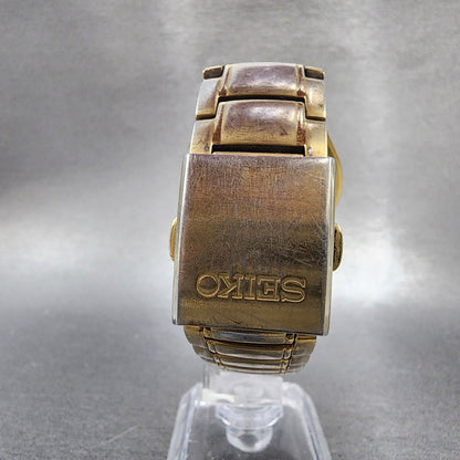 Seiko Chronograph Watch Men 39mm Champagne Dial Gold Tone Date New Battery7
