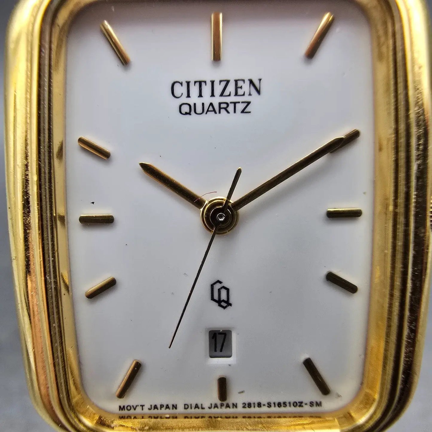 Citizen CQ Tank Watch Men 25mm White Dial Gold Tone Date 2818-S02953 New Battery1