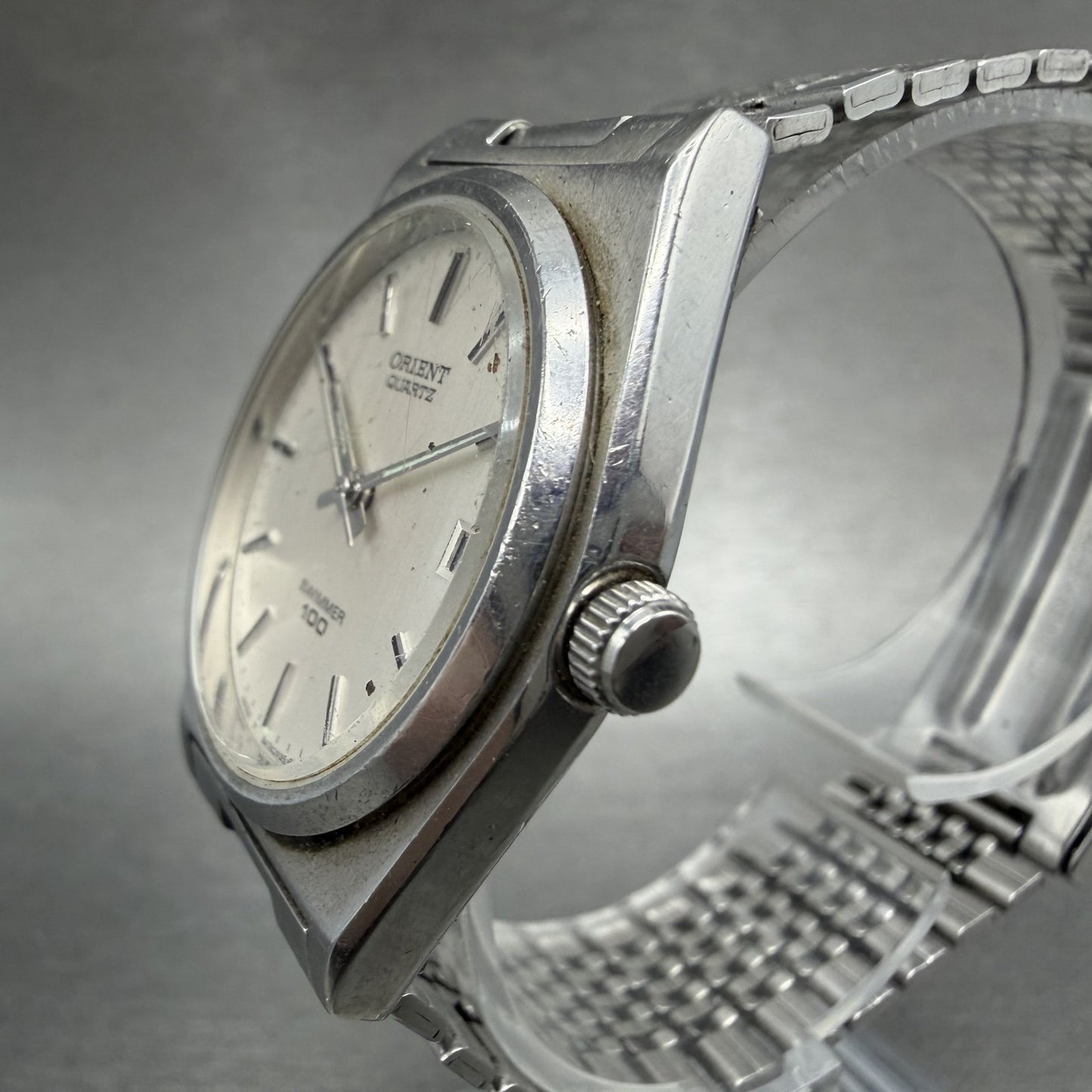 Orient Swimmer Watch Men 32mm Silver Dial Silver Tone Date Round New Battery2