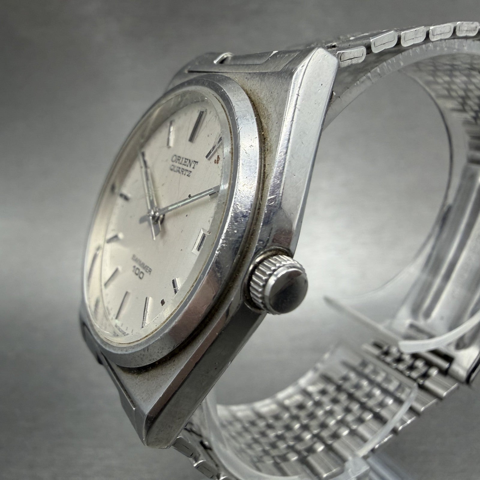 Orient Swimmer Watch Men 32mm Silver Dial Silver Tone Date Round New Battery2