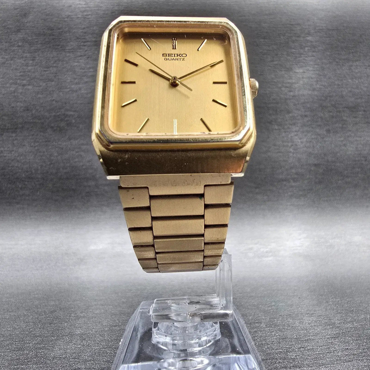 Seiko Tank Watch Men 27mm Gold Dial Gold Tone Rectangle 6531-5129 New Battery6