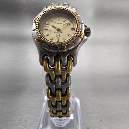 Bulova Marine Star Watch Women 24mm Champagne Dial Two Tone Date Round New Batt5