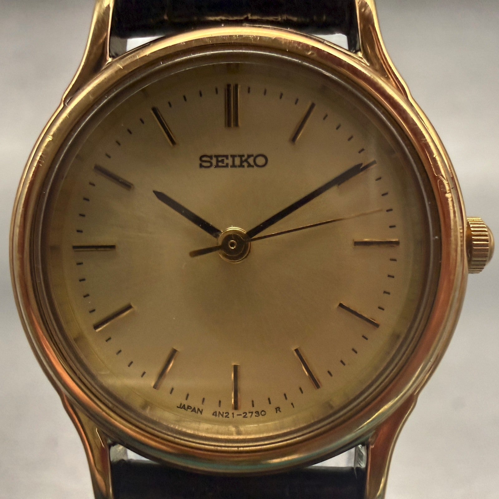 Seiko Watch Women 23mm Champagne Dial Gold Tone Round 4H21-1170 New Battery1