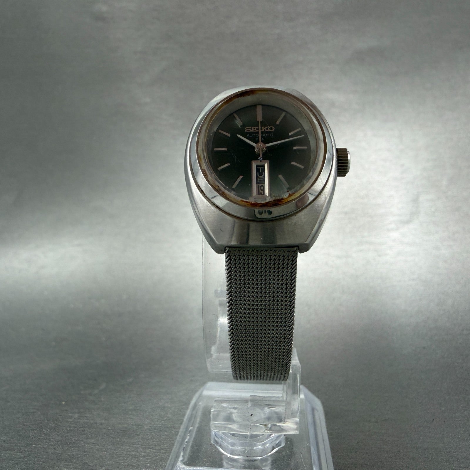 Seiko Automatic Watch Women 24mm Green Dial Silver Tone Daydate 2706-7040 Runs5
