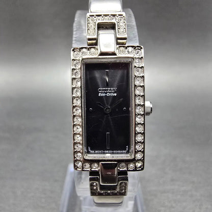Citizen Eco-Drive Watch Women 14mm Black Dial Silver Gemmed G620-S028841 Works J0