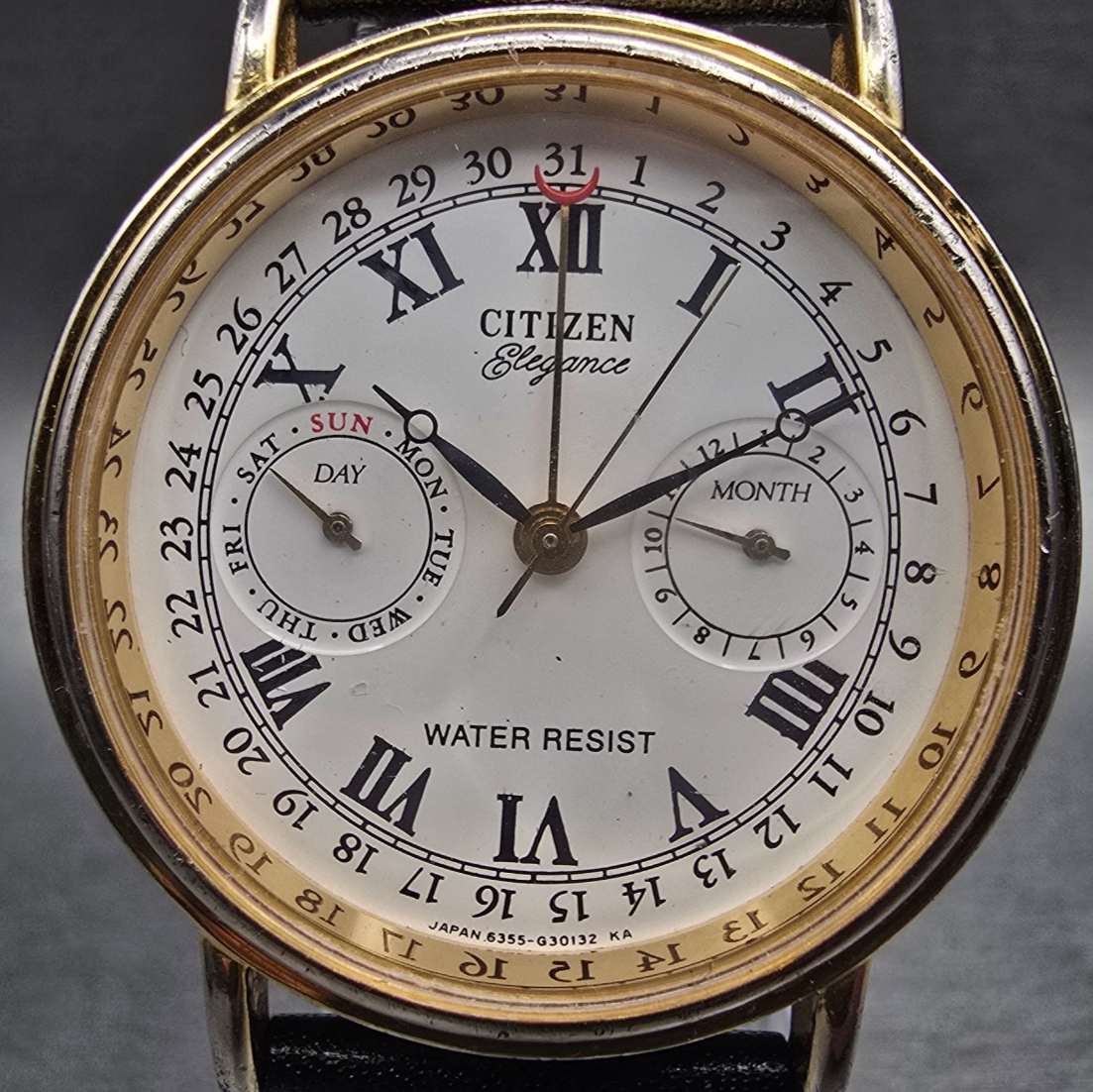 Citizen Elegance Watch Men 34mm White Dial Gold Triple Calendar 6355 New Battery1