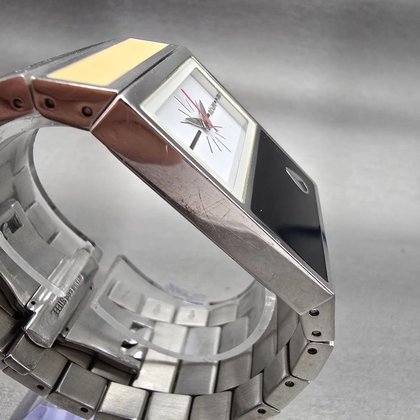 Nixon Chalet Watch Women 30mm White Dial Two Tone Rectangle New Battery3