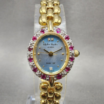 Valentino Moradei Aurora Watch Women 20mm Silver Dial Gold Tone Ruby Bezel Runs0