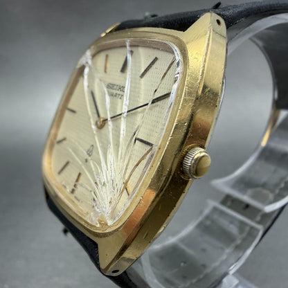 Seiko Watch Men 33mm Champagne Dial Gold Tone READ!!!!!!!! 4130-5320 New Battery2