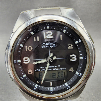 Casio Wave Ceptor Watch Men 41mm Black Dial Steel Analog Digital Solar Runs1