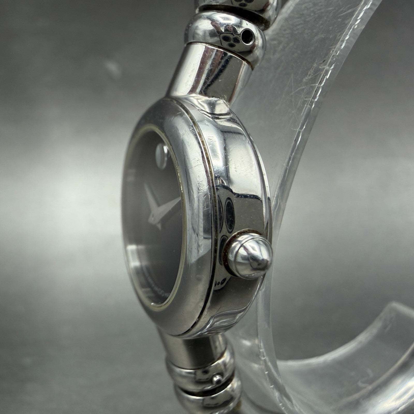 Movado Bareleto Watch Women 24mm Black Dial Stainless Steel Round Bangle NewBatH2