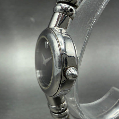 Movado Bareleto Watch Women 24mm Black Dial Stainless Steel Round Bangle NewBatH2