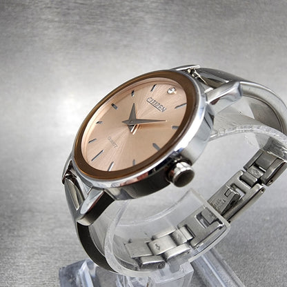 Citizen Watch Women 27mm Pink Dial Stainless Steel Round Bangle New Battery