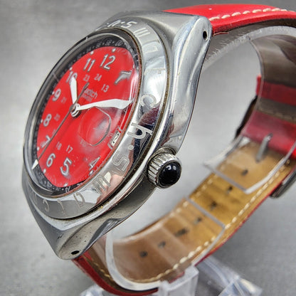 Swatch Irony Happy Joe Red Watch Men 37mm Red Dial Steel Date Round New Battery2