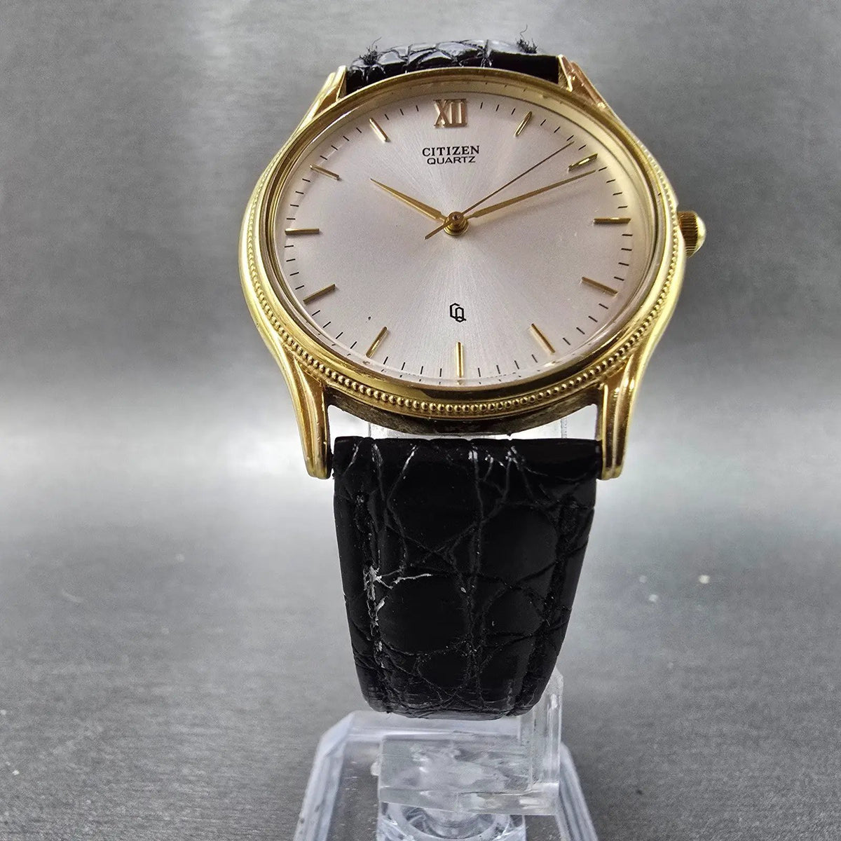Citizen CQ Watch Men 34mm Silver Dial Gold Tone Round 6031-S32984 VTG PARTS6