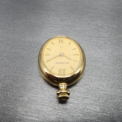 Bucherer Q Pendant Watch Women 20mm Gold Dial Gold Tone Oval New Battery