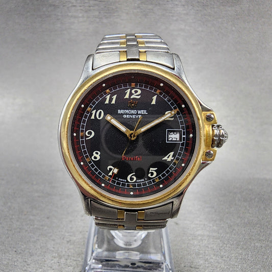 Raymond Weil Parsifal Watch Men 37mm Black Dial Two Tone Date Round READ!! NewBa0