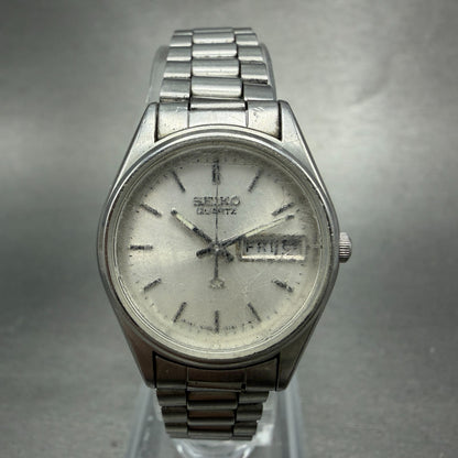 Seiko SQ Watch Women 24mm Silver Dial Silver Tone Daydate 3423-0099 NewBat HG50