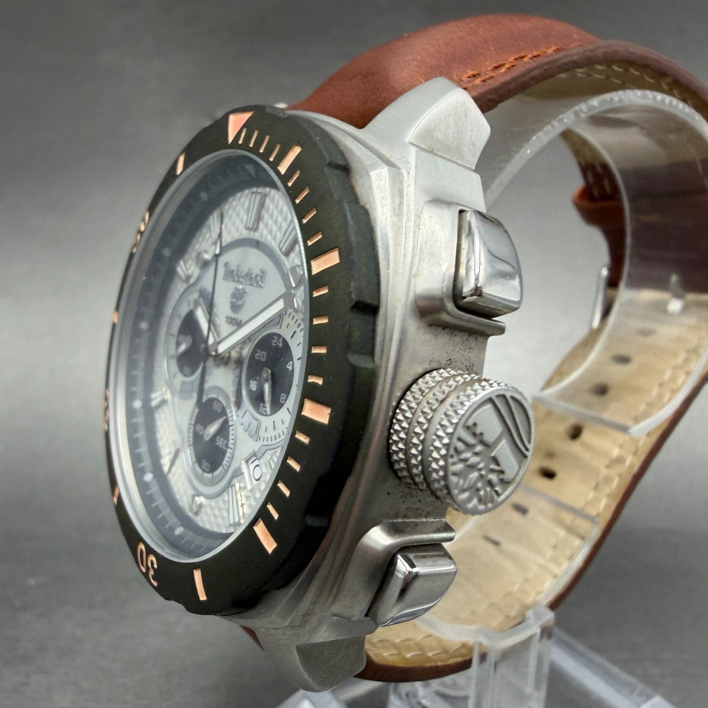 Timberland Chronograph Watch Men 45mm Silver Dial Silver Tone Date  PARTS3